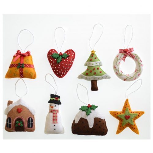 ‘Tis the Season Christmas Decorations pattern designed by Sue Trangmar, felt, hand sewing